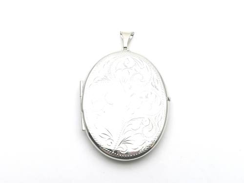 Silver Large Oval Engraved Locket 33 x 42mm