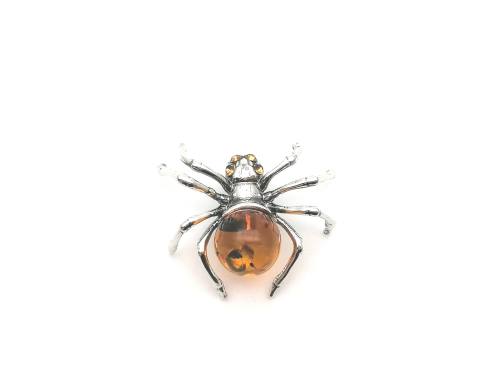 Silver Amber Spider Pendant