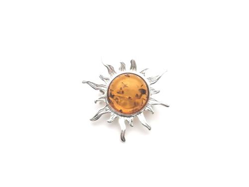 Silver Amber Sunburst Brooch
