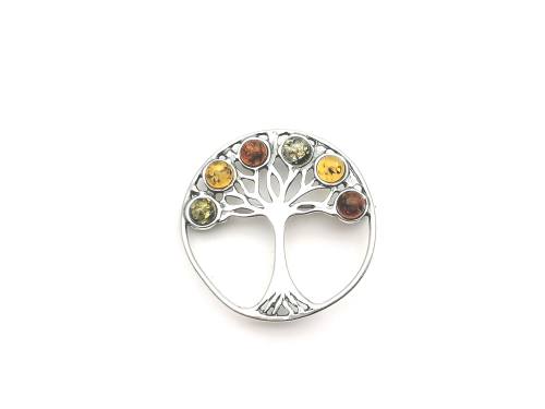 Silver Multi Amber Tree Of Life Brooch