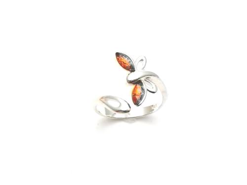 Silver Amber Butterfly Torque Ring
