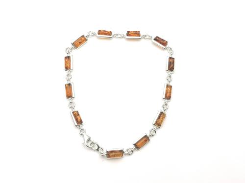 Silver Amber Rectangle Bracelet 8 Inch