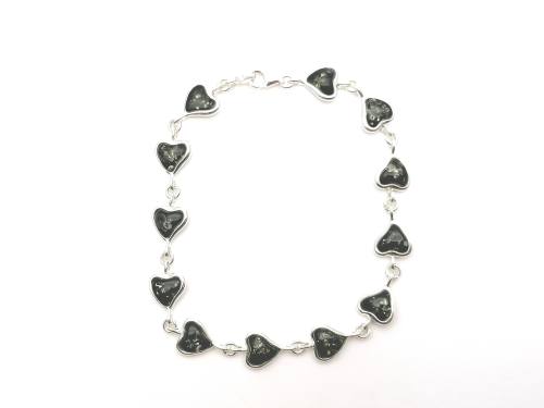 Silver Green Amber Heart Bracelet 8 Inch
