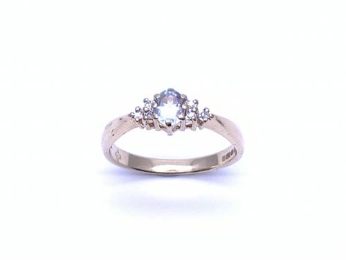 9ct Aquamarine Solitaire & Diamond Ring