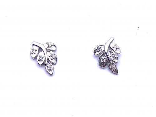 Silver CZ Leaf Stud Earrings
