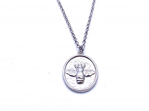 Silver Bee Disc Pendant & Chain 18 Inch