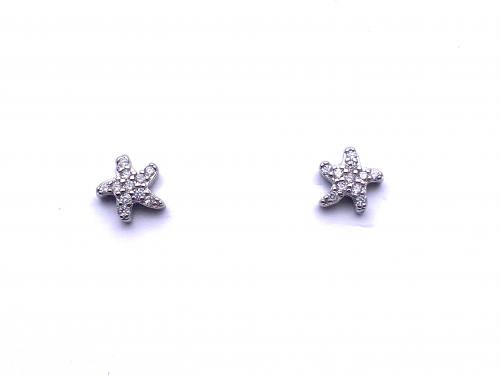 Silver CZ Starfish Stud Earrings