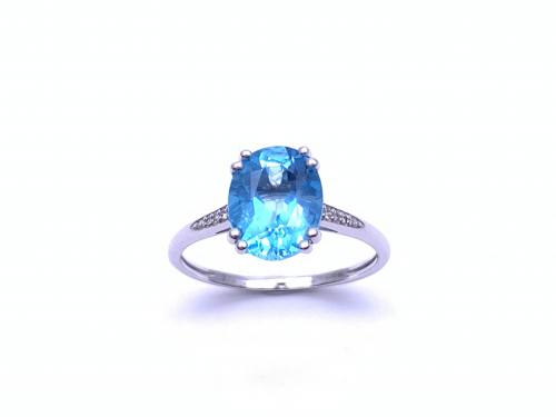 9ct Blue Topaz Solitaire & Diamond Ring