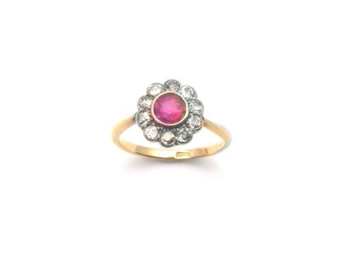 A Vintage Synthetic Ruby and Diamond Cluster Ring