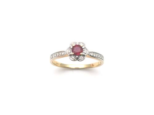 9ct Yellow Gold Ruby & Diamond Cluster Ring