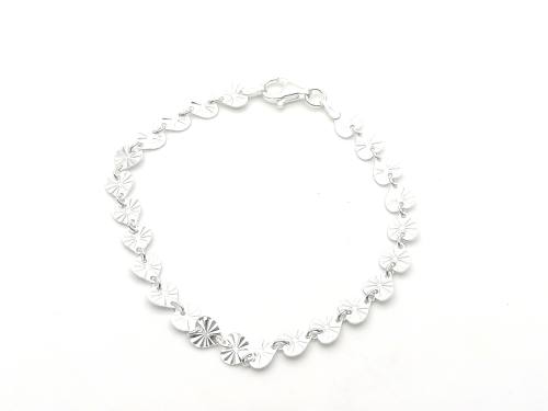 Silver Sunray Hearts Bracelet 7 Inch