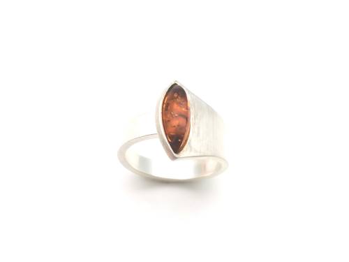 Silver Marquise Cut Amber Ring