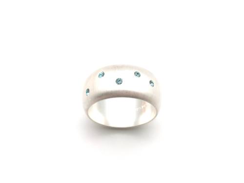 Silver Blue CZ Wide Band Ring