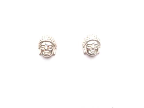 Silver Buddha Face Stud Earrings