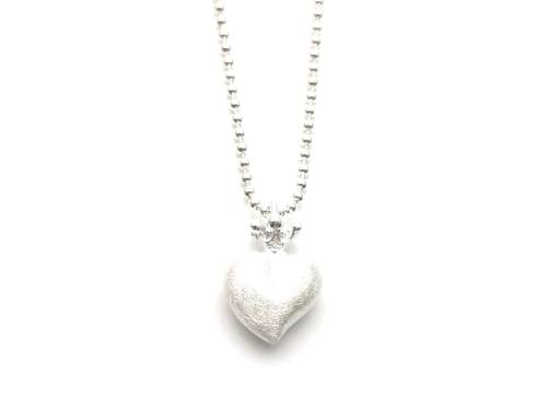 Silver Brushed Crowned Heart Pendant & Ball Chain
