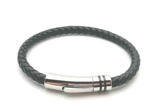 Black Leather Bracelet Polished Steel Clasp
