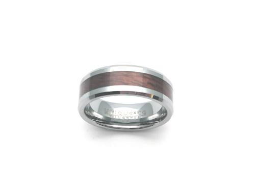 Tungsten Carbide Band Ring With Wood Inlay