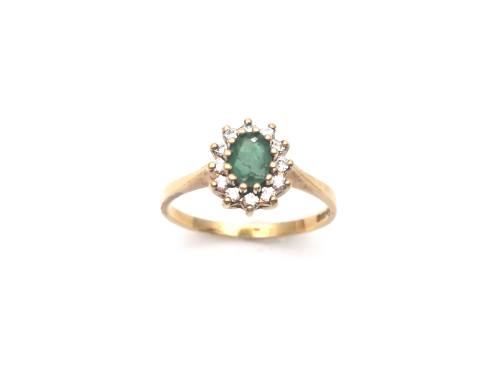 9ct Yellow Gold Emerald & CZ Cluster