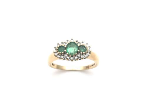 9ct Emerald & Diamond Cluster Ring
