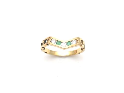18ct Emerald & CZ Wishbone Ring