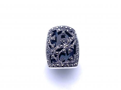 Silver Marcasite & Onyx Oblong Ring
