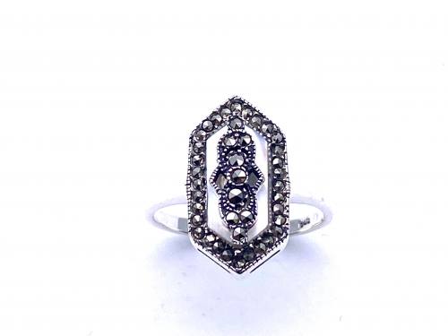 Silver Marcasite & Mother Of Pearl Marquise Ring