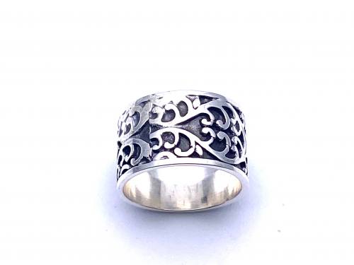 Silver Patterned Wide Band Ring