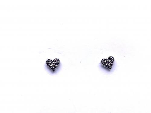 Silver Marcasite Heart Stud Earrings