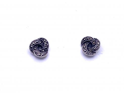 Silver Marcasite Swirl Stud Earrings