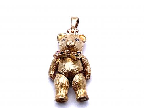 9ct Yellow Gold CZ Teddy Bear Pendant