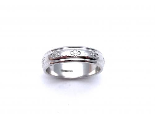 18ct White Gold Patterned Wedding Ring