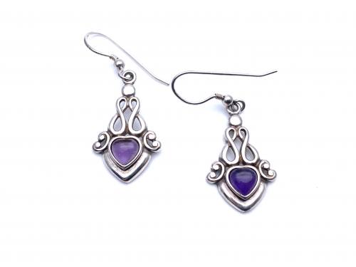 925 Purple Stone Set Drop Earrings