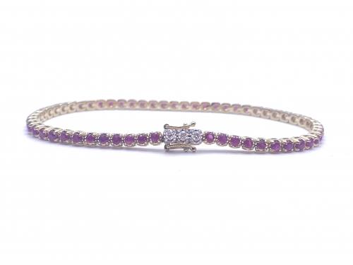 9ct Yellow Gold Ruby & Diamond Bracelet 7 1/4 Inch