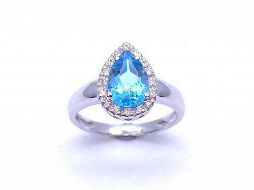 9ct White Gold Blue Topaz & Diamond Ring