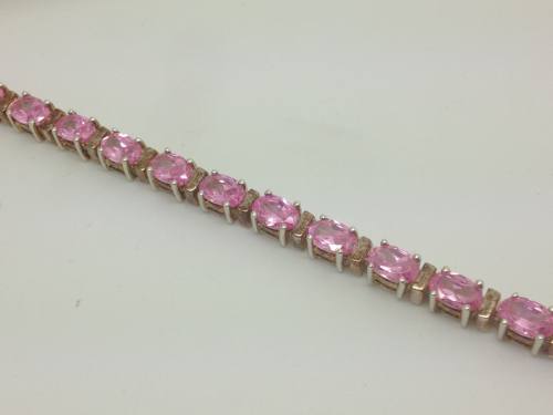 Silver Pink Cz Bracelet 7 1/2 Inch