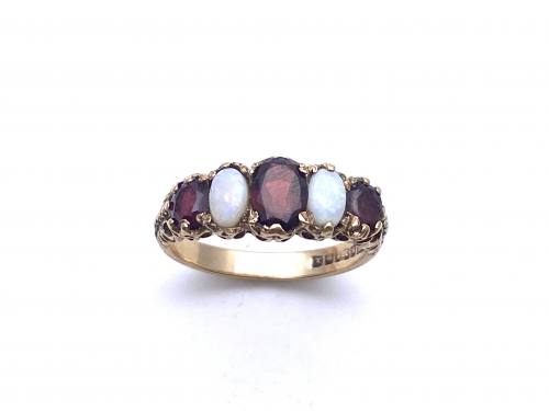 9ct Garnet & Opal 5 Stone Ring