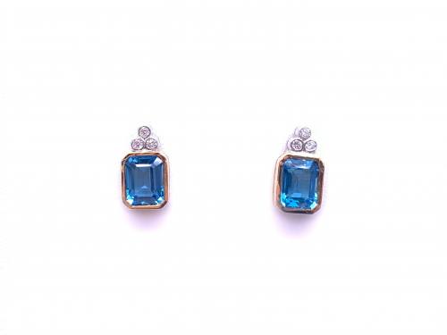 18ct Blue Topaz & Diamond Stud Earrings