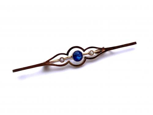 Synthetic Sapphire & Pearl Brooch