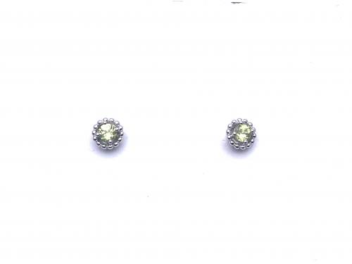 Silver Peridot Round Stud Earrings 3mm