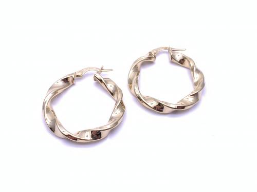 9ct Yellow Gold Twist Hoop Earrings 27mm