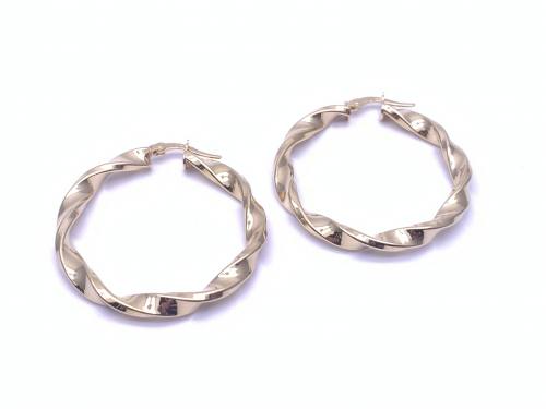 9ct Yellow Gold Twist Hoop Earrings 38mm