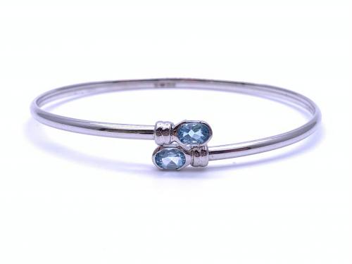 9ct Blue Topaz 2 Stone Crossover Bangle