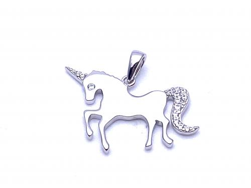 Silver CZ Unicorn Pendant 20x15mm