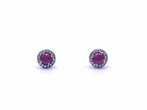 9ct Ruby & Diamond Halo Stud Earrings