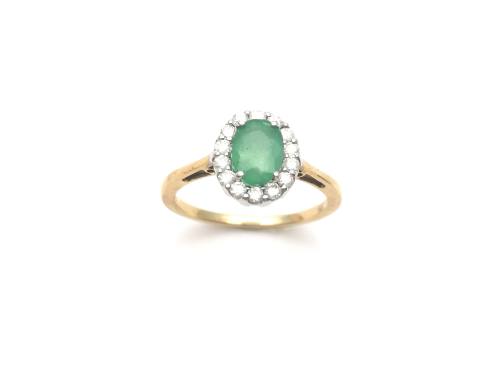 9ct Emerald & Diamond Cluster Ring 0.25ct