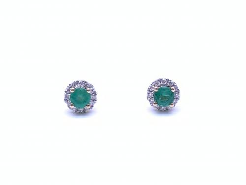 9ct Emerald & Diamond Halo Stud Earrings