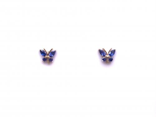 9ct Yellow Gold Blue CZ Butterfly Stud Earrings