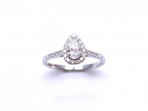 18ct White Gold Pear Diamond Halo Ring 0.51ct