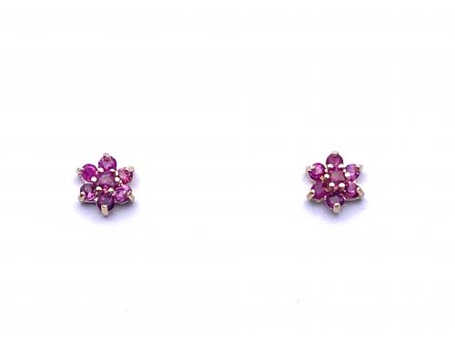 9ct Yellow Gold Ruby Cluster Stud Earrings 6mm