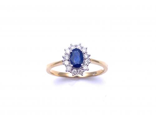 18ct Yellow Gold Sapphire & Diamond Cluster Ring
